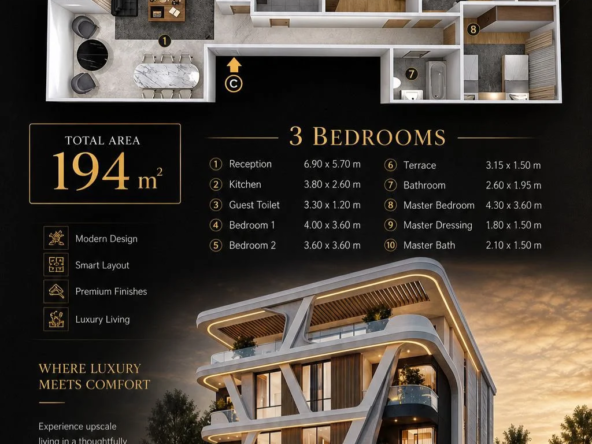 شقة 194 متر للبيع في شمال الرحاب من Gro Developments