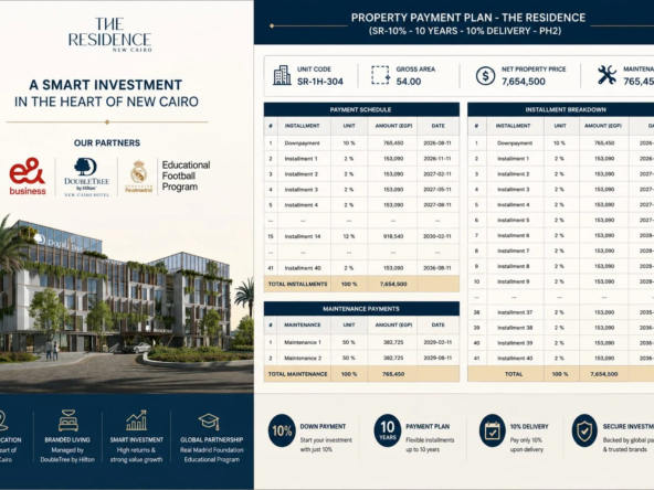 شقة فندقية 54 متر في The Residence بالقرب من الجامعة الأمريكية
