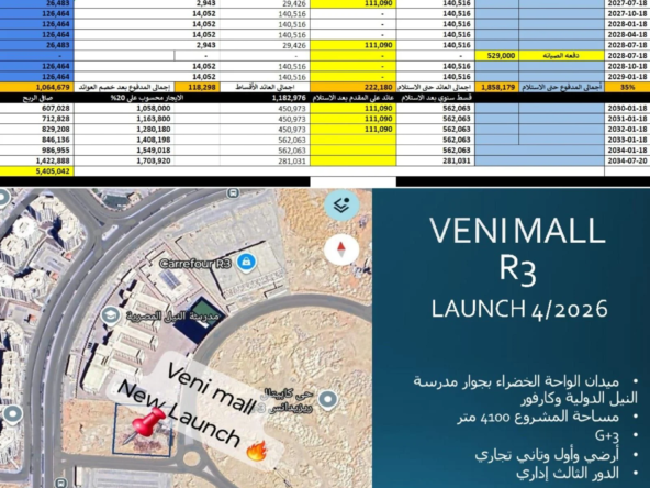 أقل سعر لمكتب منفصل متشطب بالتكييفات في VENI Mall بالعاصمة الإدارية