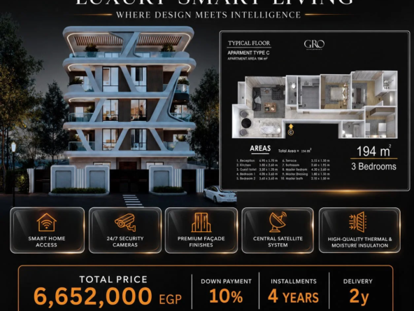 شقة للبيع شمال الرحاب 194م بمقدم 10% وتقسيط 4 سنوات